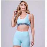 Xparel Stylish Seamless Tummy Control 2-Piece Bra & Short Leggings (Light Blue)